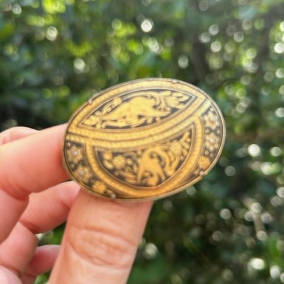 VTG Damascene Spanish Oval BROOCH - Picture 5 of 8